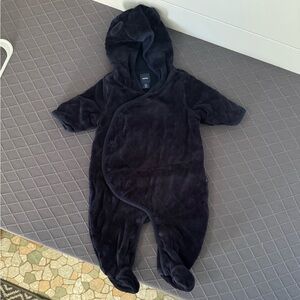 GAP Navy Blue Hooded Quilted Baby Onesie, 0-3 Months